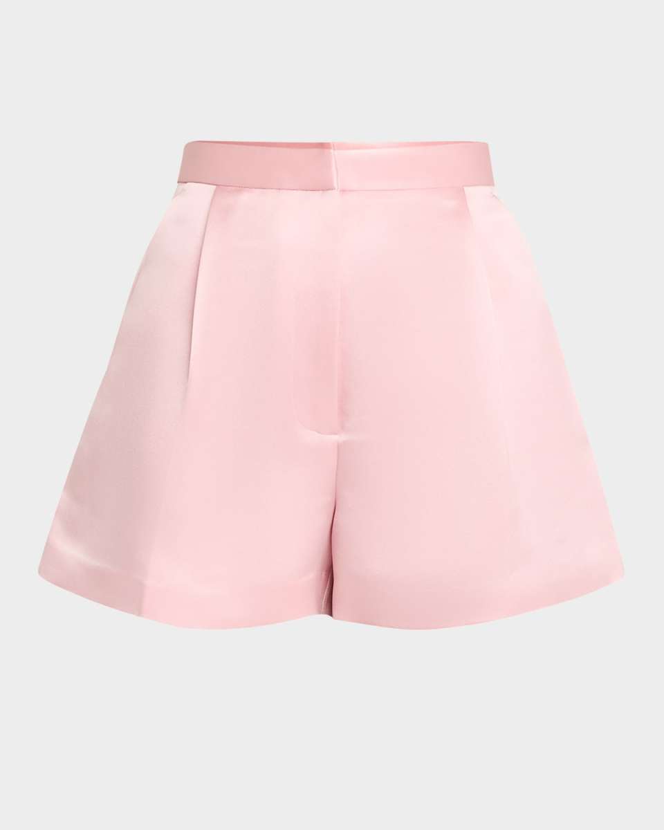 Pleated Silk-Cotton Duchesse Shorts